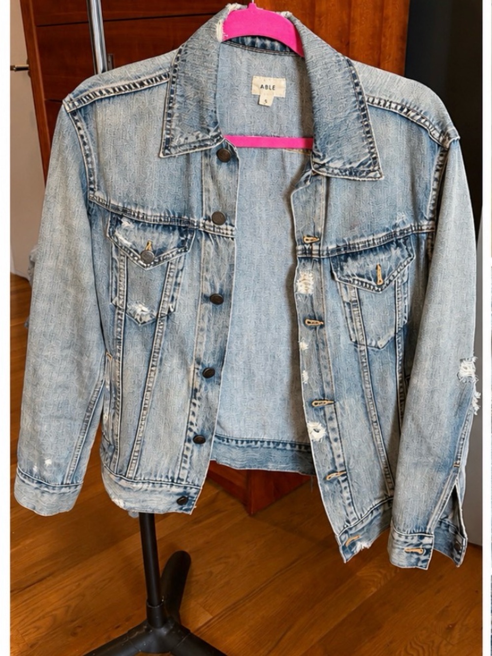 Able Light Wash Distressed boyfriend Denim Jacket - Faded Blue